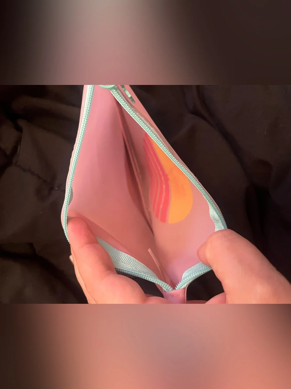 Pink Translucent Travel Pouch with Turquoise Plane Zipper